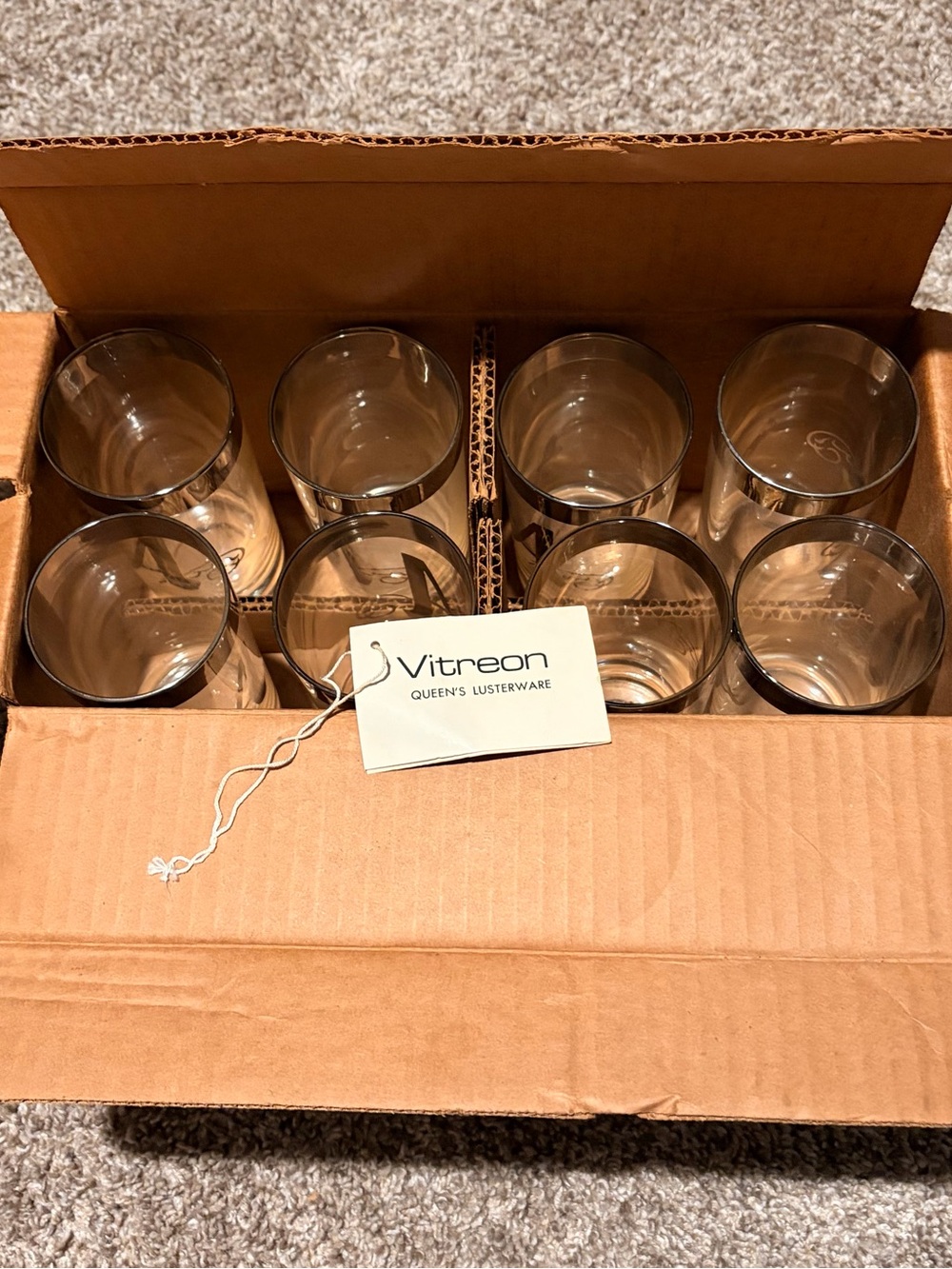Antique Vitreon Queen's Lusterware Clear Drinking Glasses - Set of 8